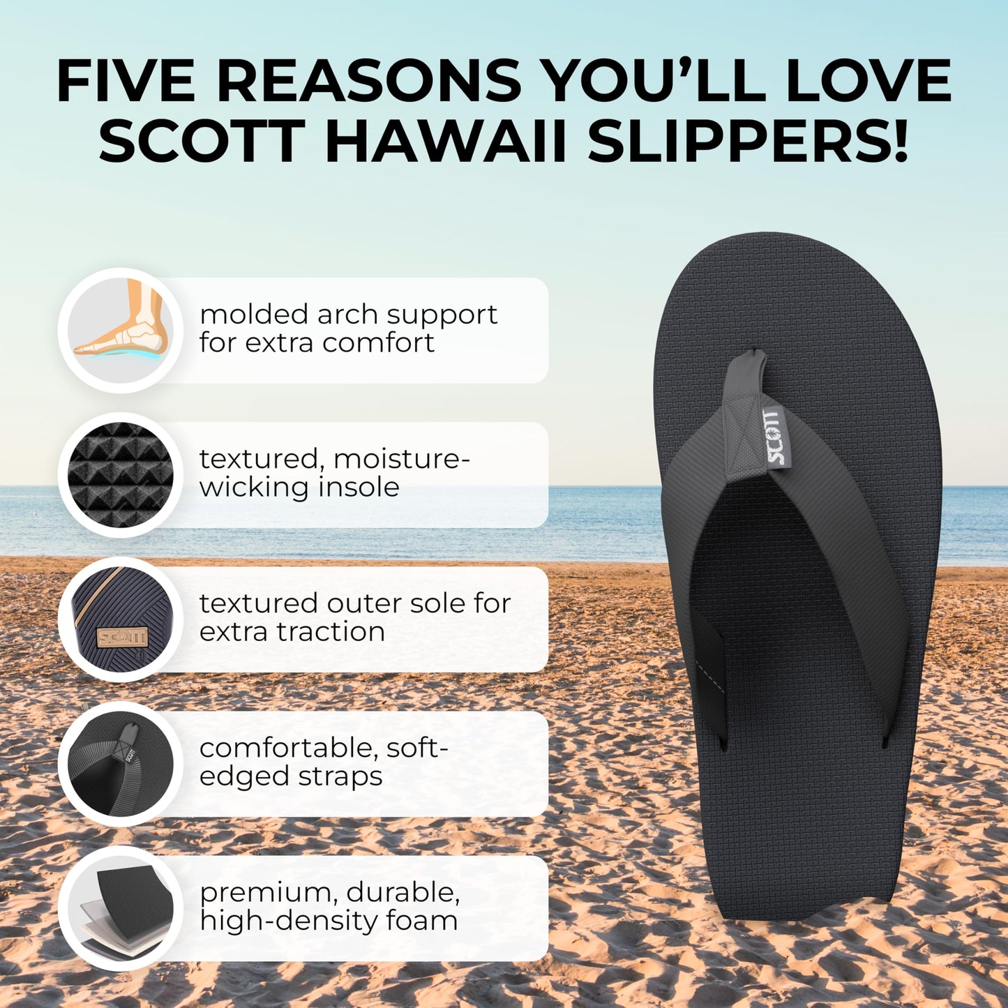 Scott Hawaii Makaha Flip Flop | Custom Molded Outsole with Arch Support | Podiatrist Recommended - Hawaiian Flair
