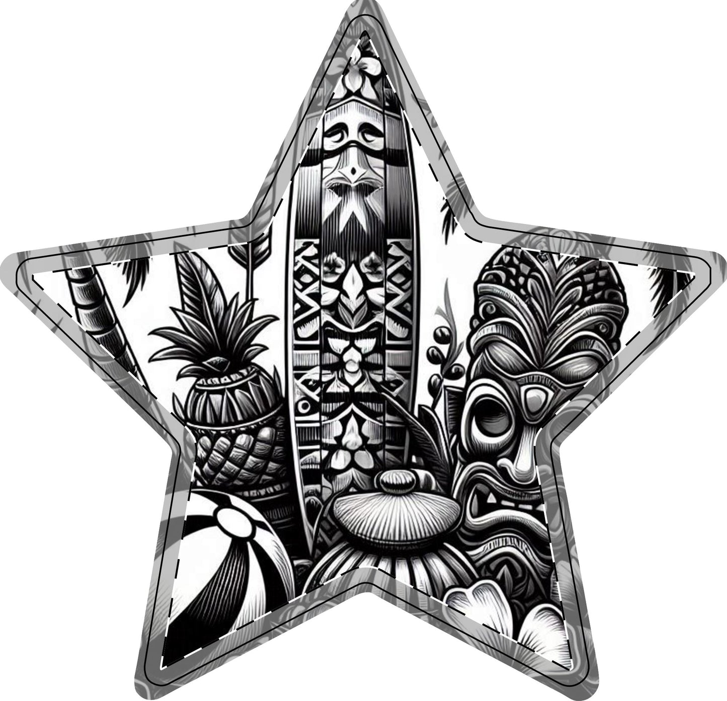Tropical-Themed Wood Decor with Surfboard & Star Design - Hawaiian Flair