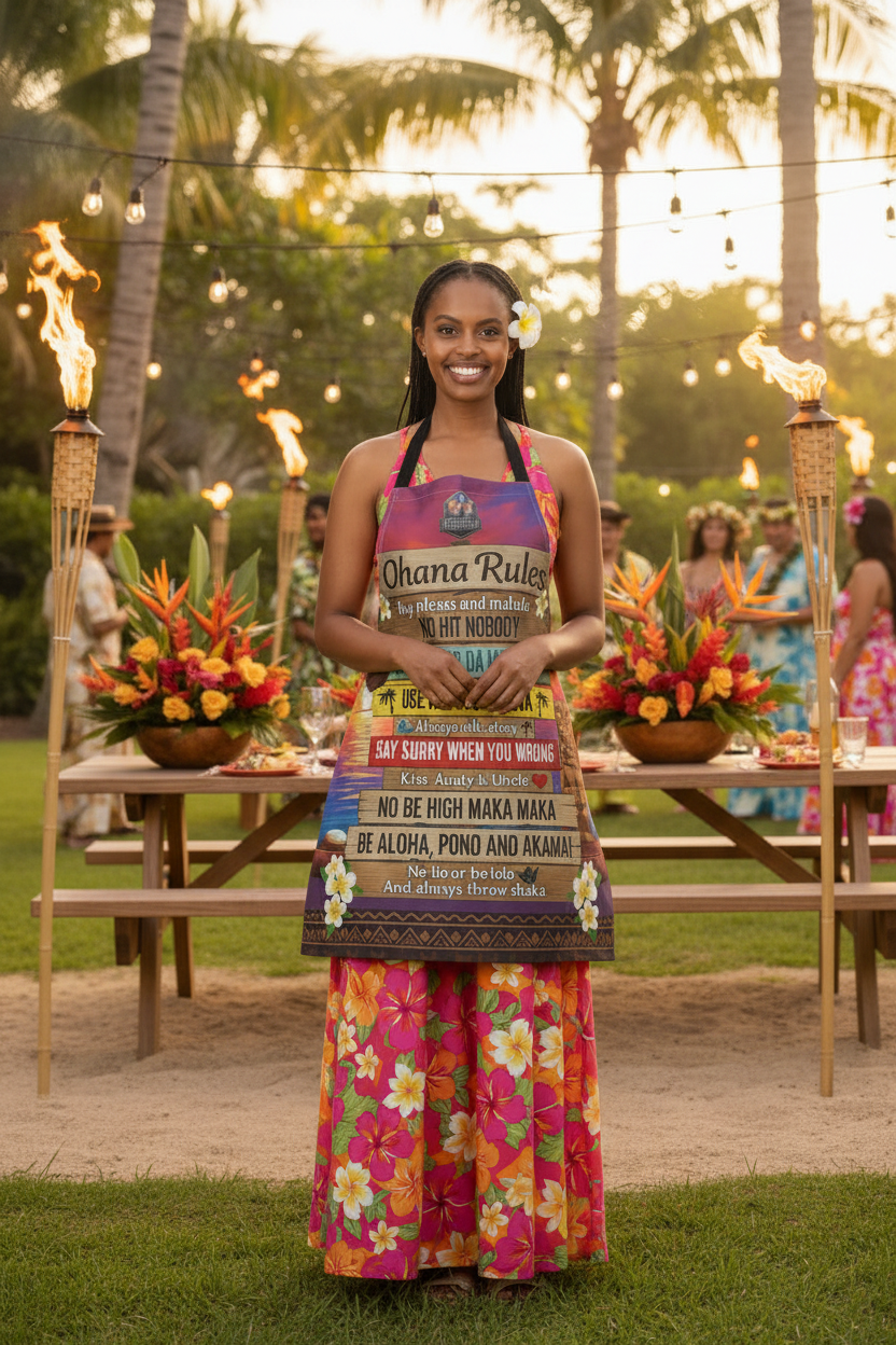 Hawaiian Woman at Luau Apron Mockup