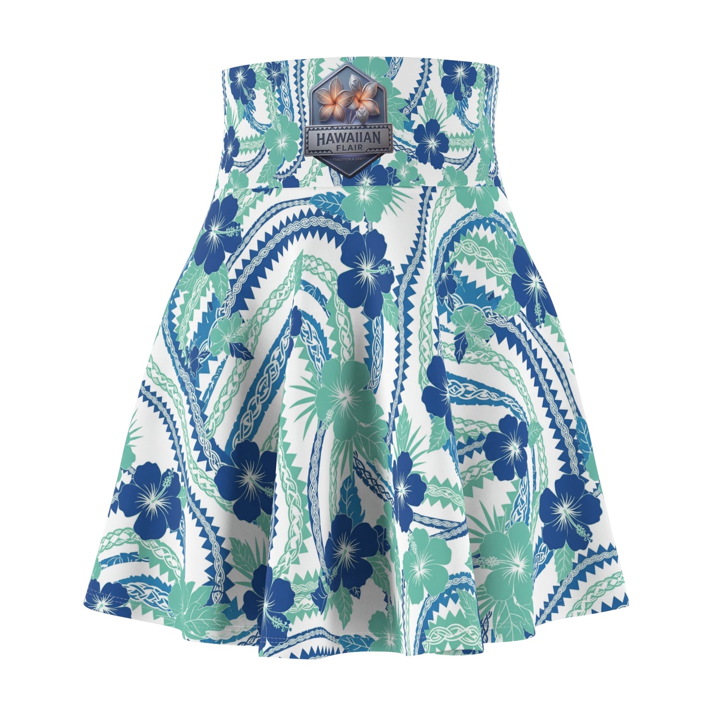 Hawaiian Floral Nalu Skater Skirt — Blue Teal Tropical