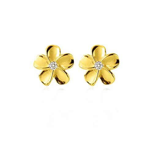 Reffeer Solid 925 Sterling Silver Plumeria Flower Stud Earrings for Women Teens Crystal Flower Stud Earrings - Hawaiian Flair