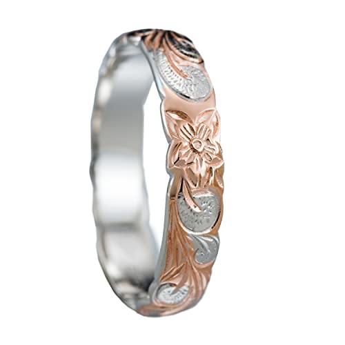 Aloha Jewelry Company 925 Sterling Silver 4mm Hawaiian Princess Plumeria Flower Scroll Ring Stackable Wedding Engagement Band, Nickel Free Hypoallergenic for Sensitive Skin, Gift Box Included