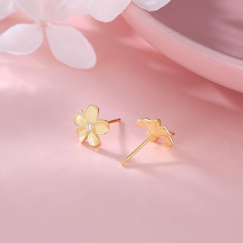 Reffeer Solid 925 Sterling Silver Plumeria Flower Stud Earrings for Women Teens Crystal Flower Stud Earrings - Hawaiian Flair