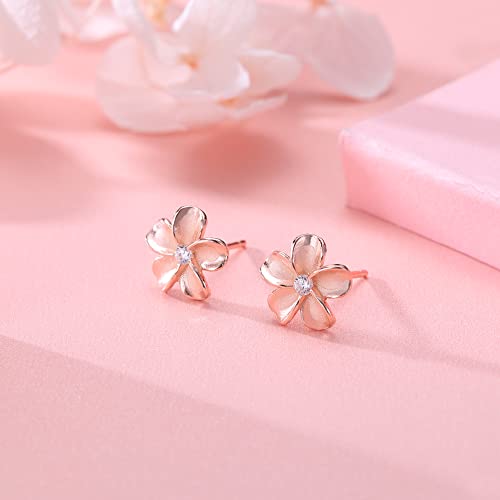 Reffeer Solid 925 Sterling Silver Plumeria Flower Stud Earrings for Women Teens Crystal Flower Stud Earrings - Hawaiian Flair