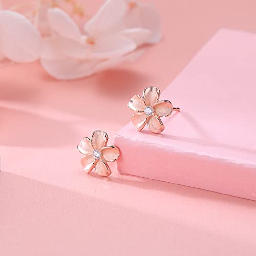 Reffeer Solid 925 Sterling Silver Plumeria Flower Stud Earrings for Women Teens Crystal Flower Stud Earrings - Hawaiian Flair