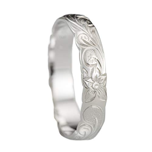 Aloha Jewelry Company 925 Sterling Silver 4mm Hawaiian Princess Plumeria Flower Scroll Ring Stackable Wedding Engagement Band, Nickel Free Hypoallergenic for Sensitive Skin, Gift Box Included