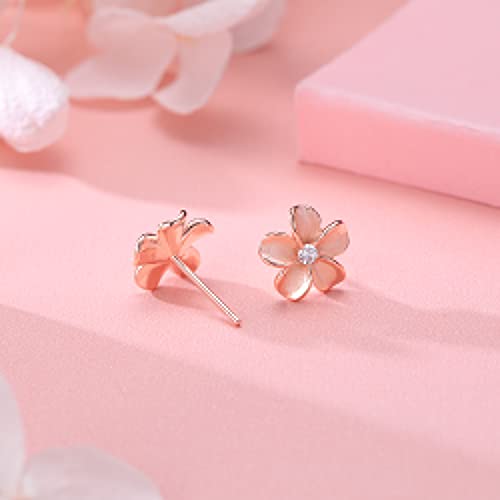 Reffeer Solid 925 Sterling Silver Plumeria Flower Stud Earrings for Women Teens Crystal Flower Stud Earrings - Hawaiian Flair