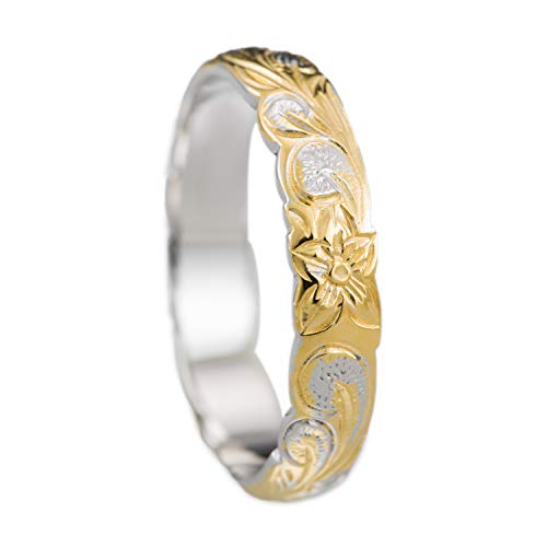 Aloha Jewelry Company 925 Sterling Silver 4mm Hawaiian Princess Plumeria Flower Scroll Ring Stackable Wedding Engagement Band, Nickel Free Hypoallergenic for Sensitive Skin, Gift Box Included