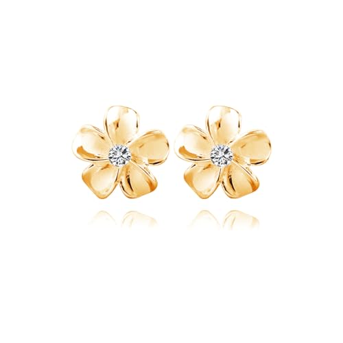 Reffeer Solid 925 Sterling Silver Plumeria Flower Stud Earrings for Women Teens Crystal Flower Stud Earrings - Hawaiian Flair