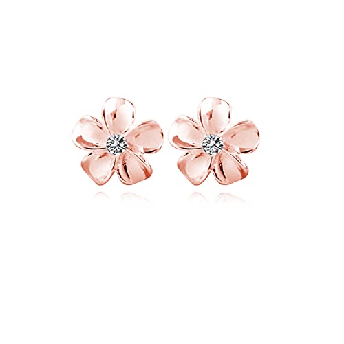 Reffeer Solid 925 Sterling Silver Plumeria Flower Stud Earrings for Women Teens Crystal Flower Stud Earrings - Hawaiian Flair