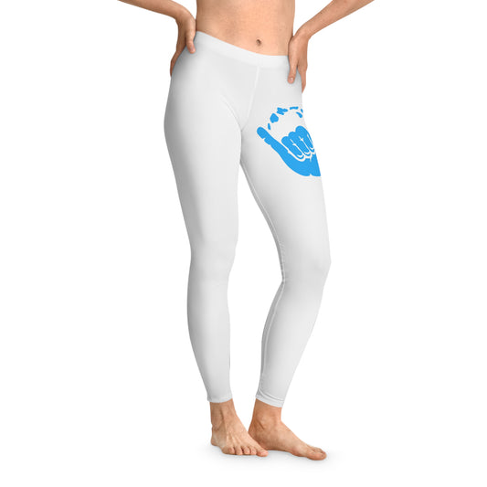 Comfortable Stretchy Leggings with Blue Hand Design - Hawaiian Flair