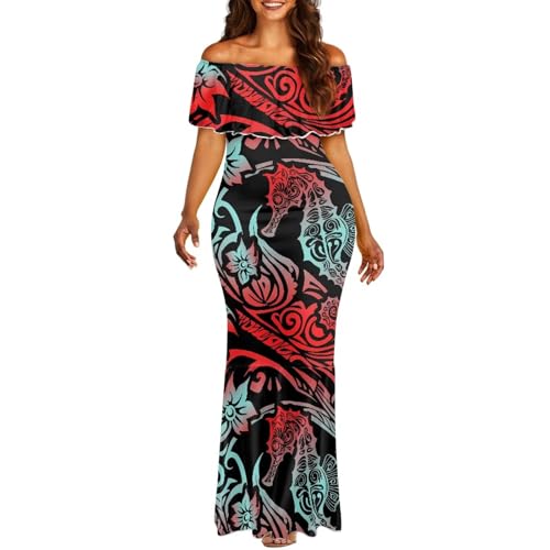 Polynesian Dresses for Women Off Shoulder Maxi Dress Puletasi Samoan Dresses S-7XL - Hawaiian Flair