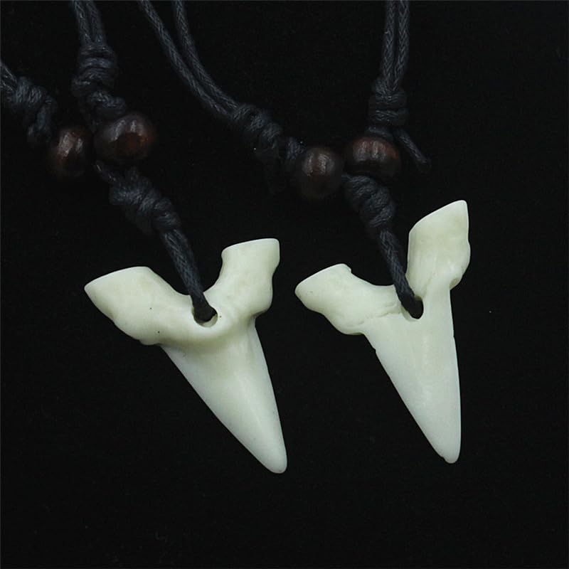 2PCS Hawaiian Protection Amulet Lucky Pendant Necklace Vintage Tiki Fish Hook Turtles Tortoise Shark Wolf Tooth Caved Satue Adjustable Rope Chain Necklaces for Men Women - Hawaiian Flair