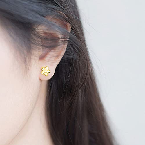Reffeer Solid 925 Sterling Silver Plumeria Flower Stud Earrings for Women Teens Crystal Flower Stud Earrings - Hawaiian Flair
