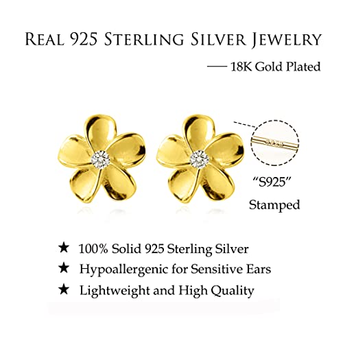 Reffeer Solid 925 Sterling Silver Plumeria Flower Stud Earrings for Women Teens Crystal Flower Stud Earrings - Hawaiian Flair