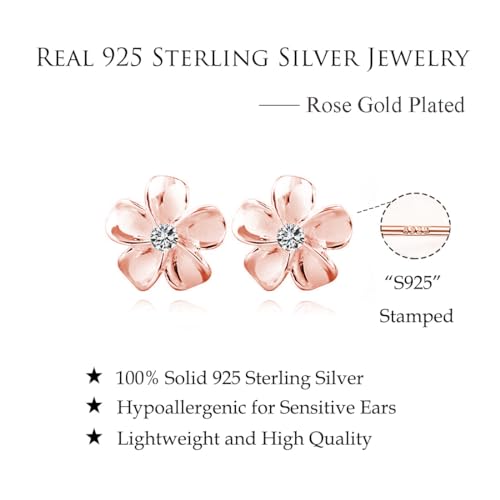 Reffeer Solid 925 Sterling Silver Plumeria Flower Stud Earrings for Women Teens Crystal Flower Stud Earrings - Hawaiian Flair