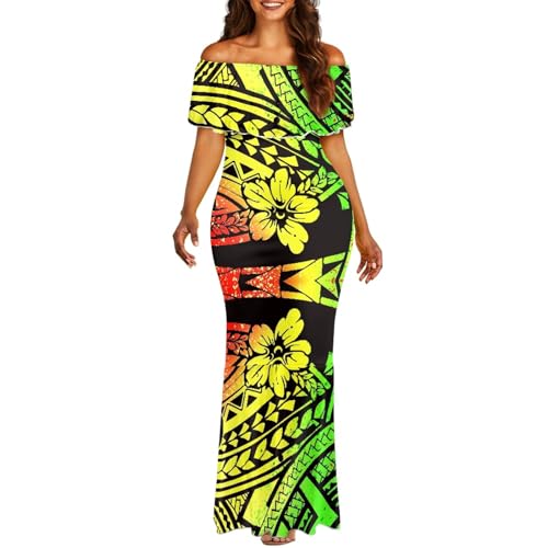 Polynesian Dresses for Women Off Shoulder Maxi Dress Puletasi Samoan Dresses S-7XL - Hawaiian Flair