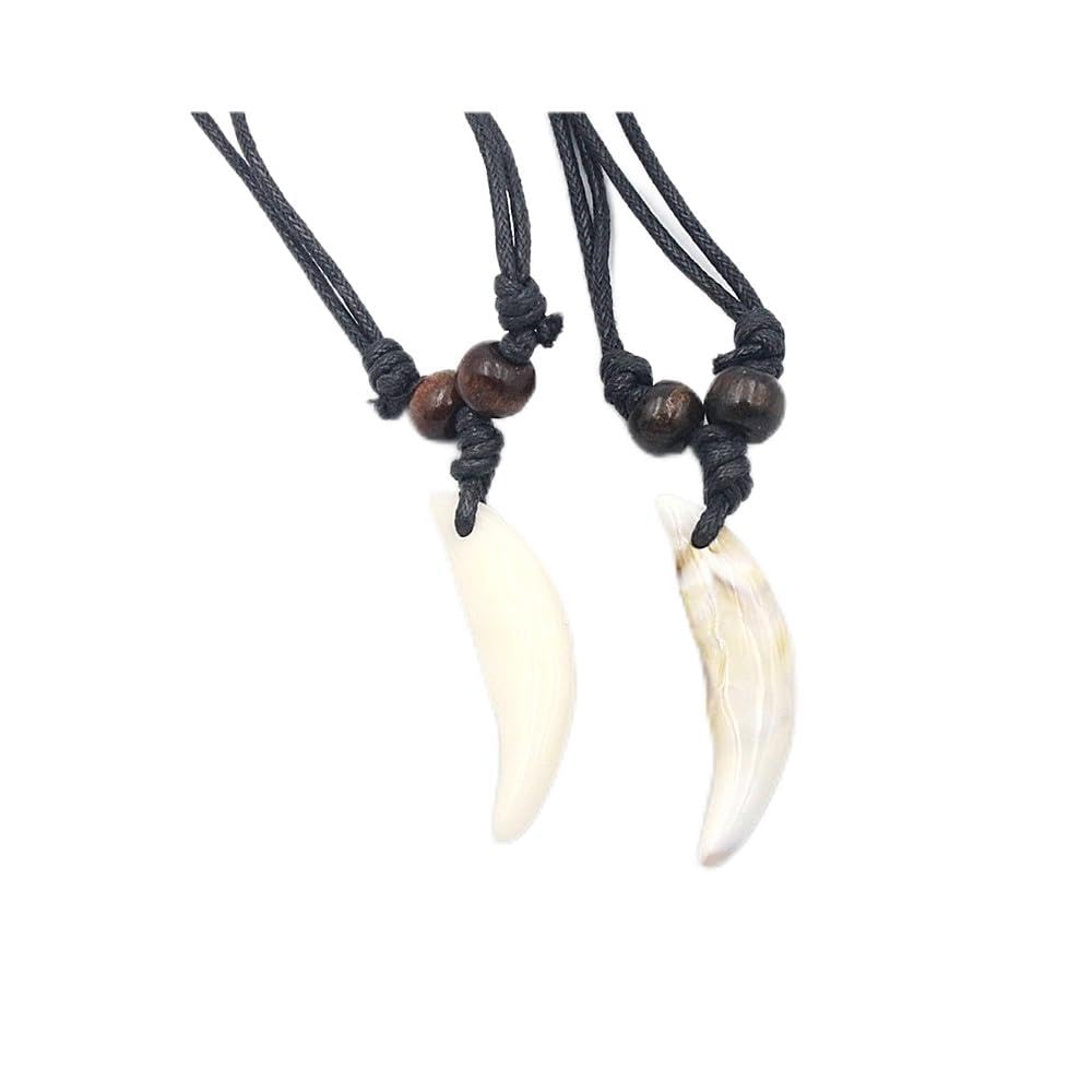 2PCS Hawaiian Protection Amulet Lucky Pendant Necklace Vintage Tiki Fish Hook Turtles Tortoise Shark Wolf Tooth Caved Satue Adjustable Rope Chain Necklaces for Men Women - Hawaiian Flair