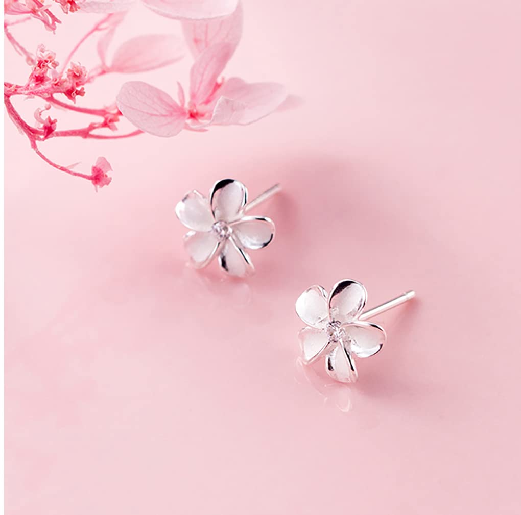 Reffeer Solid 925 Sterling Silver Plumeria Flower Stud Earrings for Women Teens Crystal Flower Stud Earrings - Hawaiian Flair