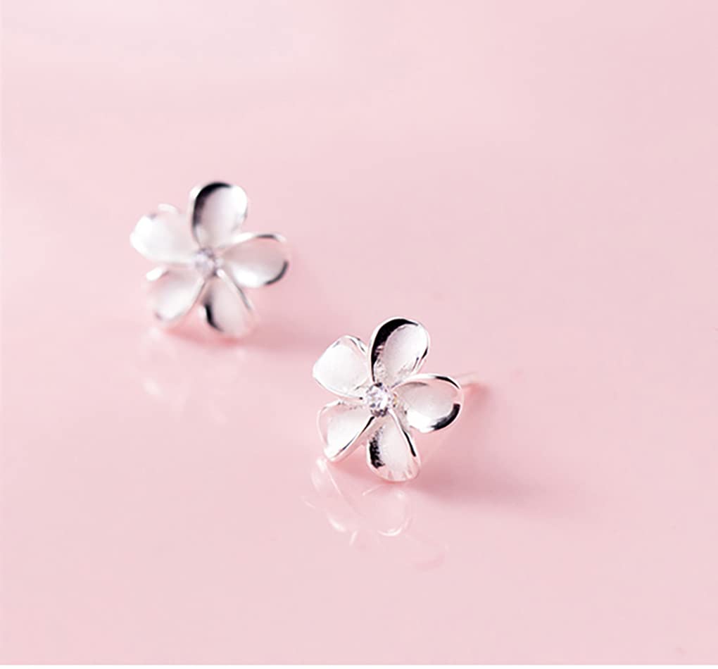Reffeer Solid 925 Sterling Silver Plumeria Flower Stud Earrings for Women Teens Crystal Flower Stud Earrings - Hawaiian Flair