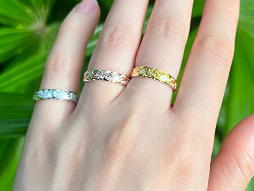 Aloha Jewelry Company 925 Sterling Silver 4mm Hawaiian Princess Plumeria Flower Scroll Ring Stackable Wedding Engagement Band, Nickel Free Hypoallergenic for Sensitive Skin, Gift Box Included