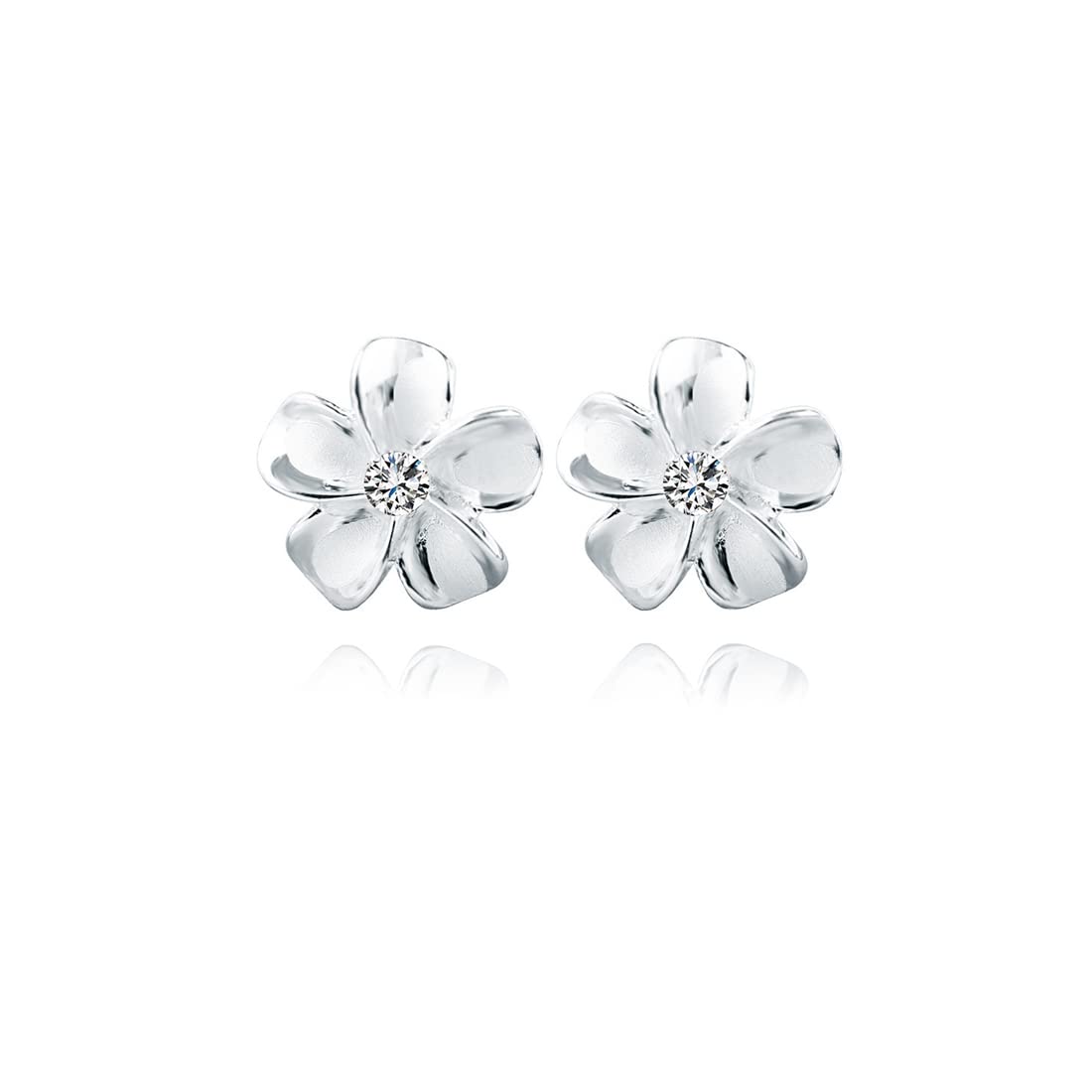 Reffeer Solid 925 Sterling Silver Plumeria Flower Stud Earrings for Women Teens Crystal Flower Stud Earrings - Hawaiian Flair