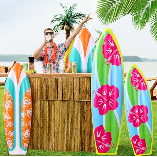 4 Pcs Inflatable Surf Board Inflatable Luau Party Decorations Blow up Surfboard Inflatable Pool Board - Hawaiian Flair