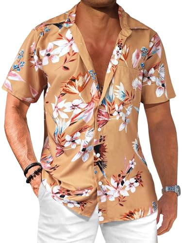 Comdecevis Men's Hawaiian Floral Shirts Short Sleeve Button Down Tropical Summer Beach Shirts - Hawaiian Flair