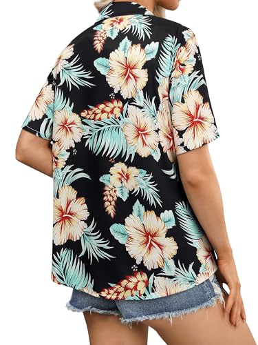 Womens Button Down Hawaiian Shirts Short Sleeve Floral Print Summer V Neck T-Shirt Casual Summer Beach Blouses Tops - Hawaiian Flair