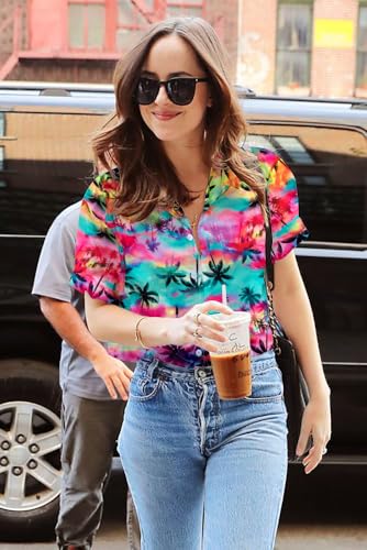 Women Hawaiian Shirt Soft Cool Summer Hawaii Tshirts Beach Tropic Print V Neck Button up Tops Floral Short Sleeve Tops - Hawaiian Flair