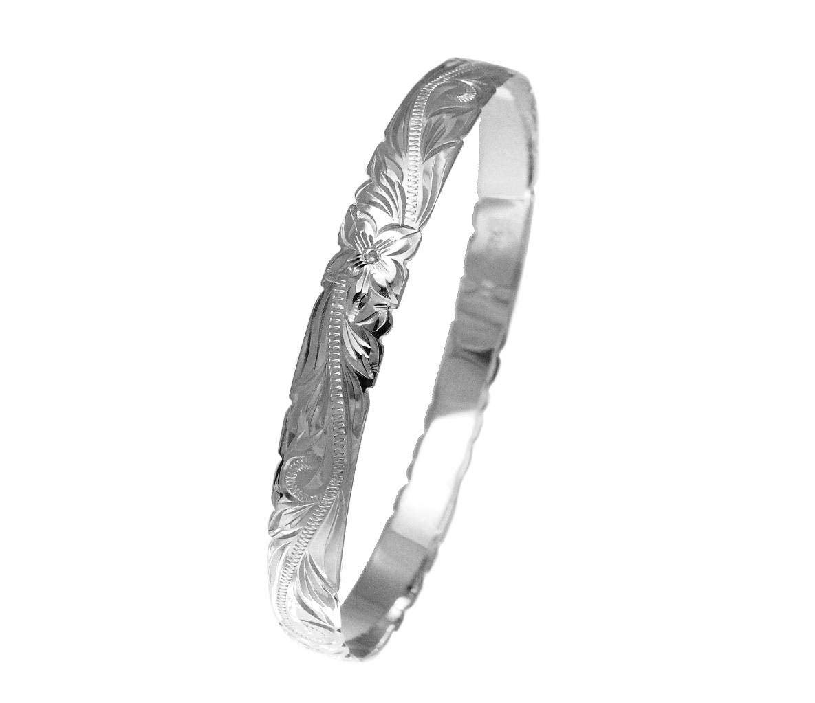 Arthur's Jewelry 925 Sterling Silver Hawaiian Scroll Plumeria Flower 8mm Cut Out Edge Bangle Size 7-9 - Hawaiian Flair