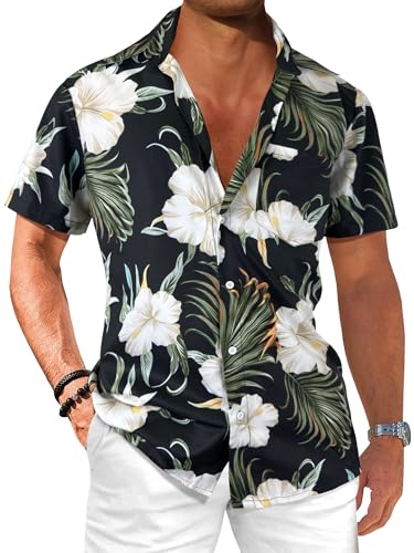 Comdecevis Men's Hawaiian Floral Shirts Short Sleeve Button Down Tropical Summer Beach Shirts - Hawaiian Flair