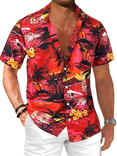 Comdecevis Men's Hawaiian Floral Shirts Short Sleeve Button Down Tropical Summer Beach Shirts - Hawaiian Flair
