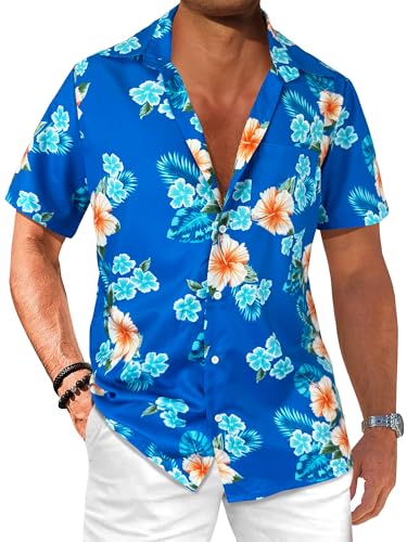 Comdecevis Men's Hawaiian Floral Shirts Short Sleeve Button Down Tropical Summer Beach Shirts - Hawaiian Flair