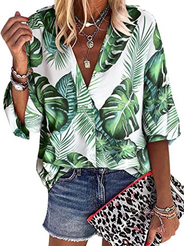 ZXZY Women Pineapple Printed Lapel Collar Half Sleeves Buttons Down Blouse Shirt - Hawaiian Flair
