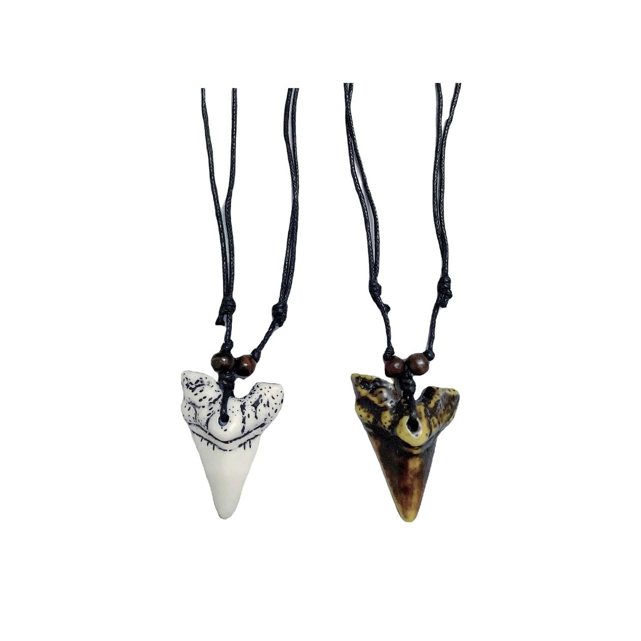 2PCS Hawaiian Protection Amulet Lucky Pendant Necklace Vintage Tiki Fish Hook Turtles Tortoise Shark Wolf Tooth Caved Satue Adjustable Rope Chain Necklaces for Men Women - Hawaiian Flair