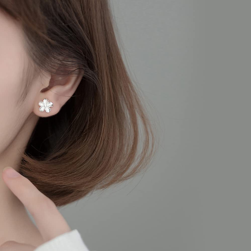 Reffeer Solid 925 Sterling Silver Plumeria Flower Stud Earrings for Women Teens Crystal Flower Stud Earrings - Hawaiian Flair