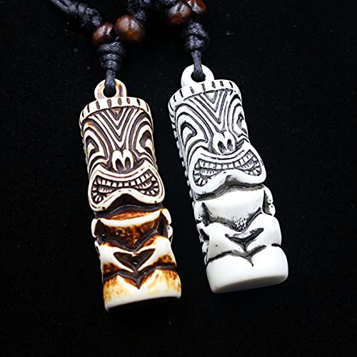 2PCS Hawaiian Protection Amulet Lucky Pendant Necklace Vintage Tiki Fish Hook Turtles Tortoise Shark Wolf Tooth Caved Satue Adjustable Rope Chain Necklaces for Men Women - Hawaiian Flair