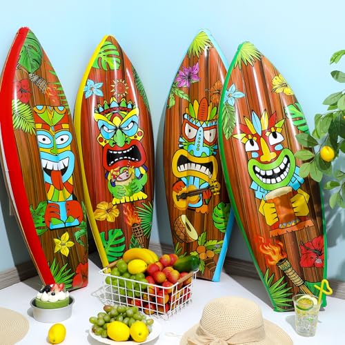 4 Pcs Inflatable Surf Board Inflatable Luau Party Decorations Blow up Surfboard Inflatable Pool Board - Hawaiian Flair