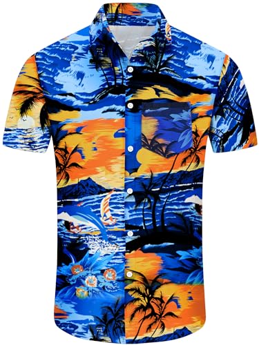 Comdecevis Men's Hawaiian Floral Shirts Short Sleeve Button Down Tropical Summer Beach Shirts - Hawaiian Flair