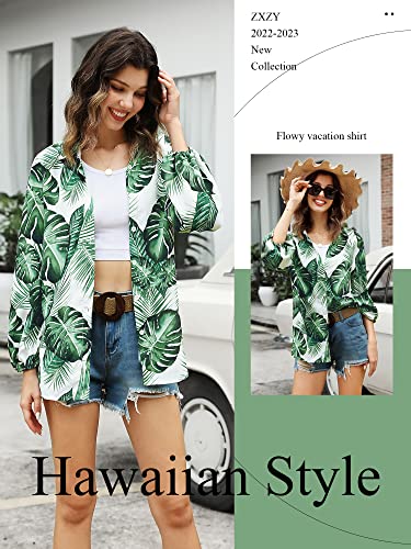 ZXZY Women Pineapple Printed Lapel Collar Half Sleeves Buttons Down Blouse Shirt - Hawaiian Flair