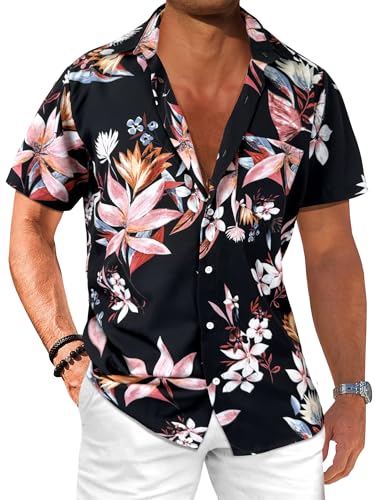 Comdecevis Men's Hawaiian Floral Shirts Short Sleeve Button Down Tropical Summer Beach Shirts - Hawaiian Flair