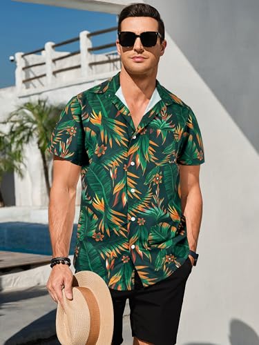 Comdecevis Men's Hawaiian Floral Shirts Short Sleeve Button Down Tropical Summer Beach Shirts - Hawaiian Flair