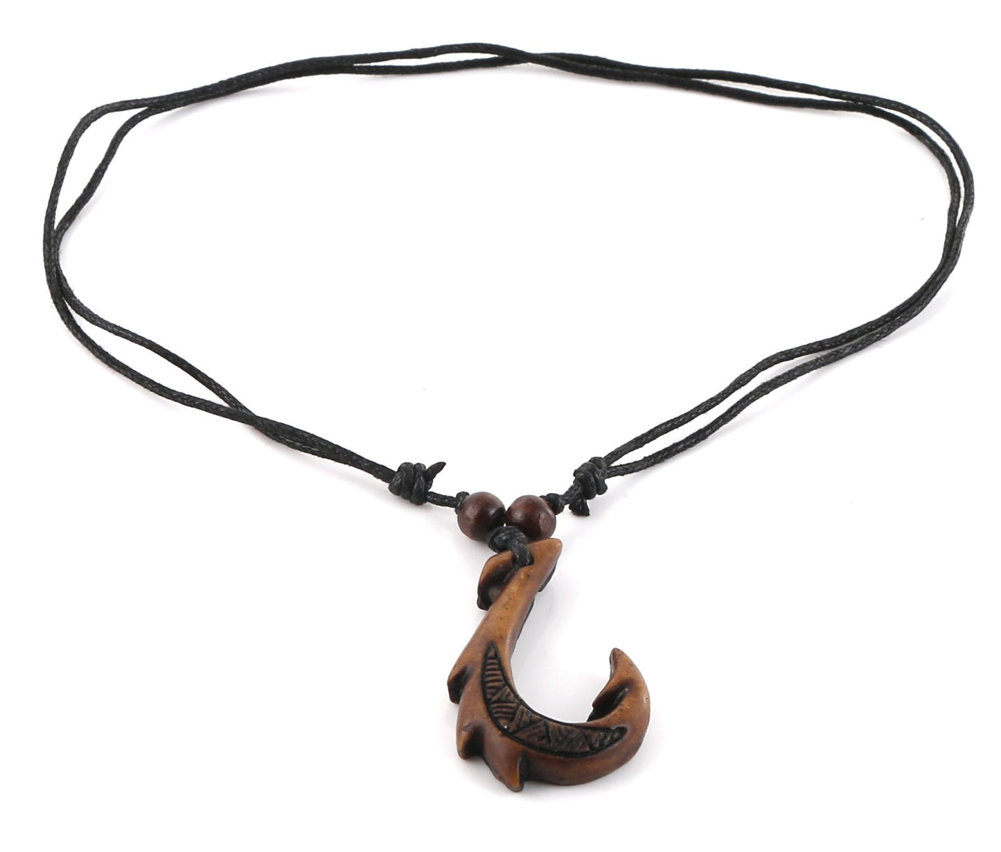 HZMAN Hawaiian Fish Hook Pendant Hemp Cord Chain - Maori Tribal Necklace