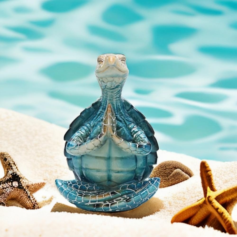 VVGIFTS Sea Turtle Meditation Yoga Decor, Garden Figurine Sea Turtle Meditating Coastal Beach Decorations, Zen Yoga Resin Statue for Home Office Decorations (Put The Palm Separate) - Hawaiian Flair