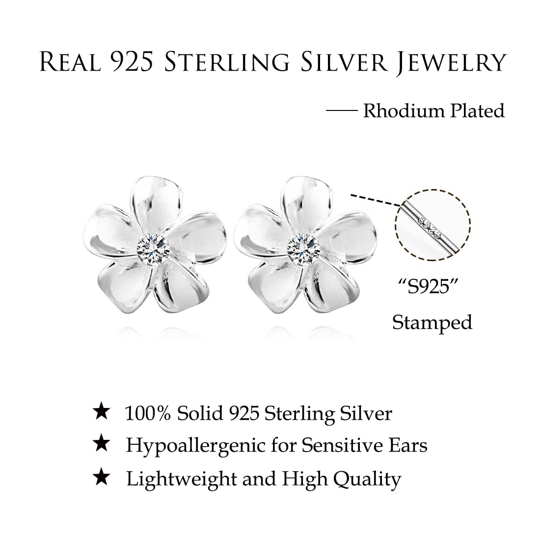 Reffeer Solid 925 Sterling Silver Plumeria Flower Stud Earrings for Women Teens Crystal Flower Stud Earrings - Hawaiian Flair