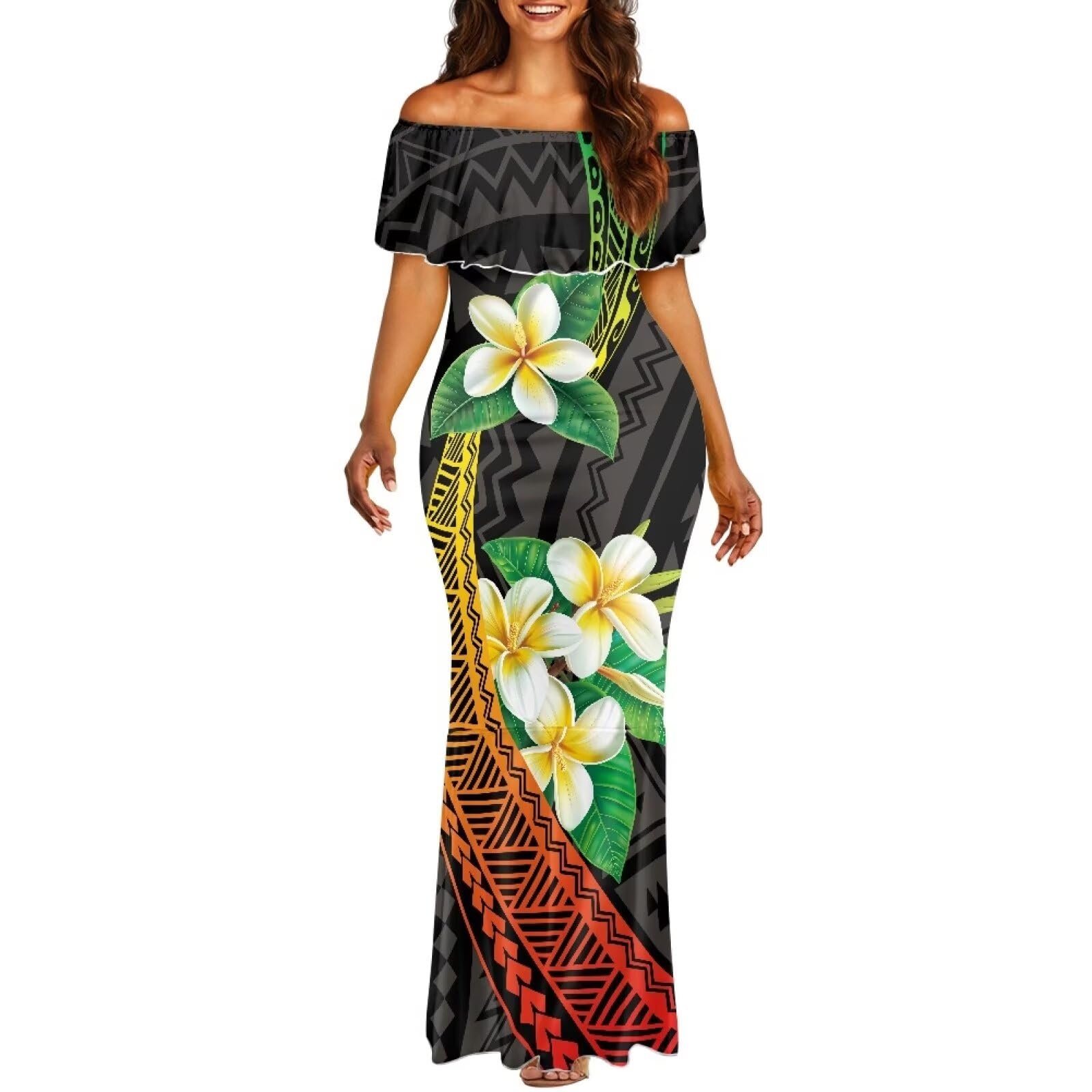 Polynesian Dresses for Women Off Shoulder Maxi Dress Puletasi Samoan Dresses S-7XL - Hawaiian Flair
