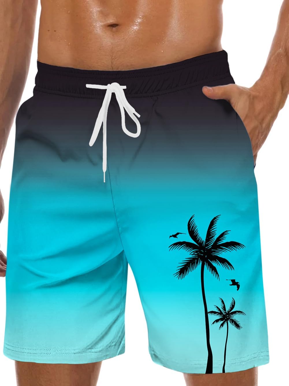 Lzzidou Men's Swim Trunks Mesh Lining Board Shorts Hawaiian Bathing Suit