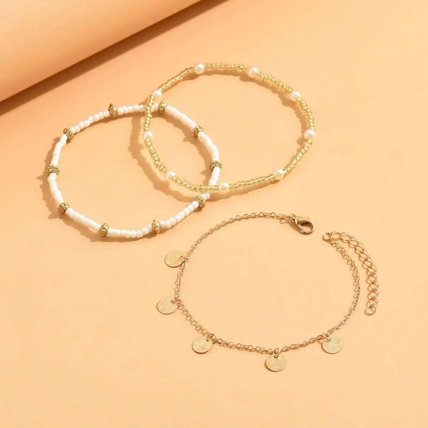 Shell Ankle Bracelet Set for Women, 14K Gold Boho Bead Adjustable Anklet, Hawaiian Beach Seashell Pearl Heart Starfish Conch Foot Jewelry Gifts - Hawaiian Flair