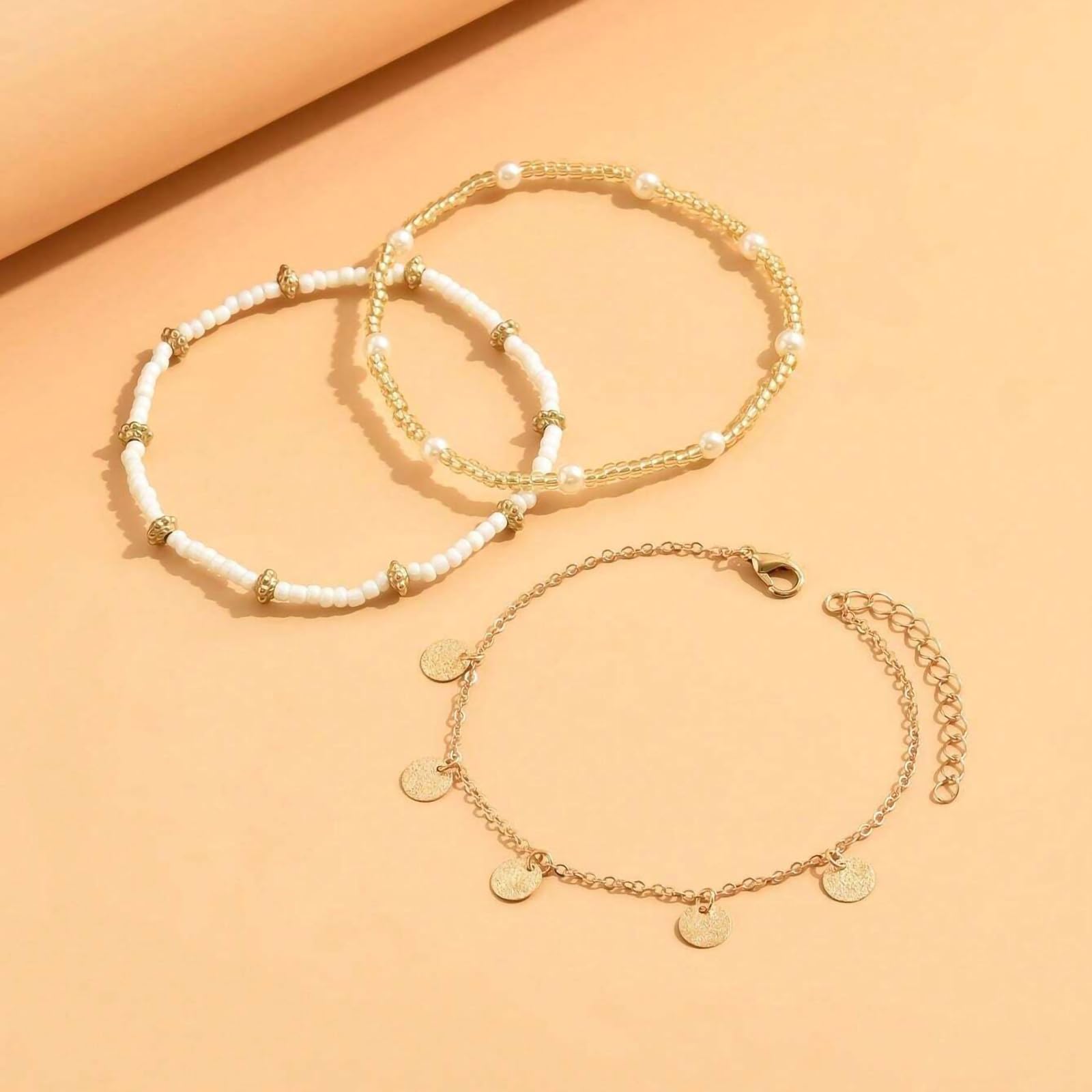 Shell Ankle Bracelet Set for Women, 14K Gold Boho Bead Adjustable Anklet, Hawaiian Beach Seashell Pearl Heart Starfish Conch Foot Jewelry Gifts - Hawaiian Flair